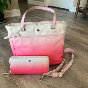 Kate Spade Pink and Cream Ombre Tote with Wallet